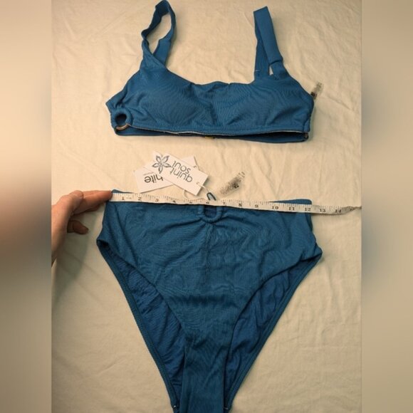 NWT Ribbed Highrise Bikini Blue with Acrylic Circle Accents By Quintsoul - Picture 7 of 11